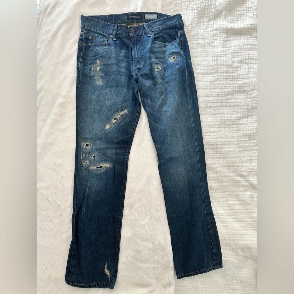 Aeropostale Men's Slim Distressed Dark Blue Jeans